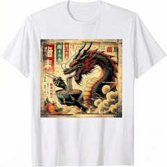 Japanese Dragon Eating Ramen Vintage Art Graphic T-Shirt