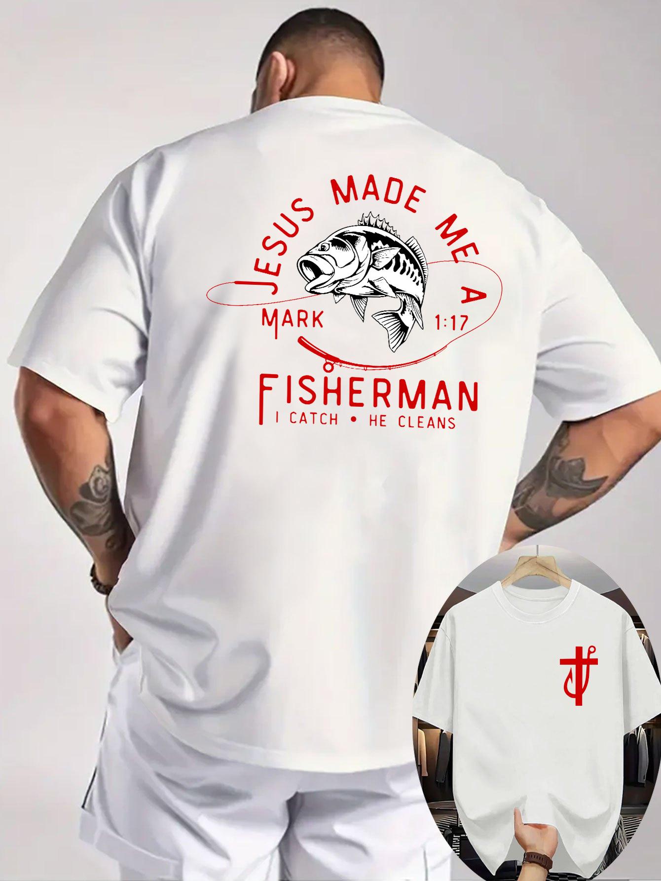 Fisherman Graphic Tee Fisherman Graphic Tee Men's Casual Summer T-Shirt - "Jesus Made Me a Fisherman" Breathable & Comfortable,  Round Neck