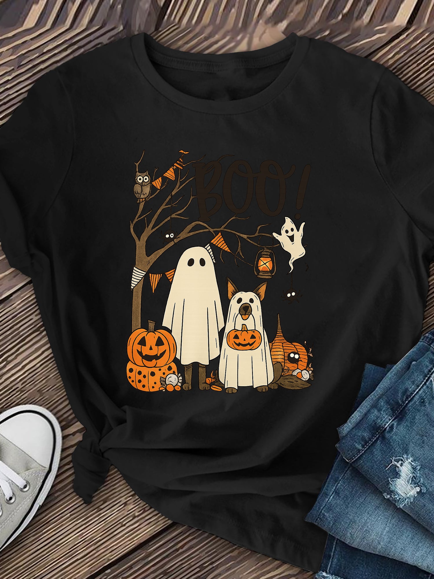 Boo! T-Shirt Halloween Ghost Dog Cute Pumpkin Tee
