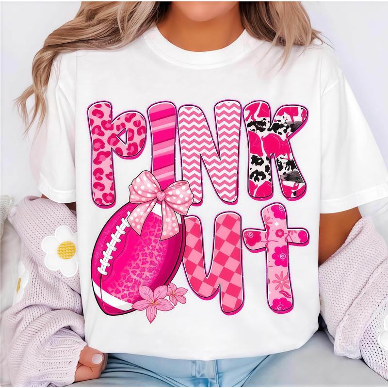 "Pink Out" Graphic Shirt With Football And Bow Details T-Shirt