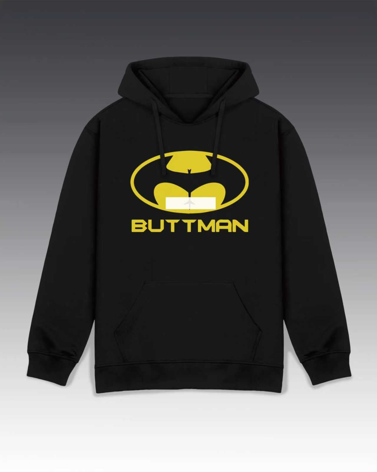 DIYANYONE Original BUTTMAN Parody Hoodie - Heavyweight Cotton Blend Pullover, Funny Superhero Culture Graphic Hoodies