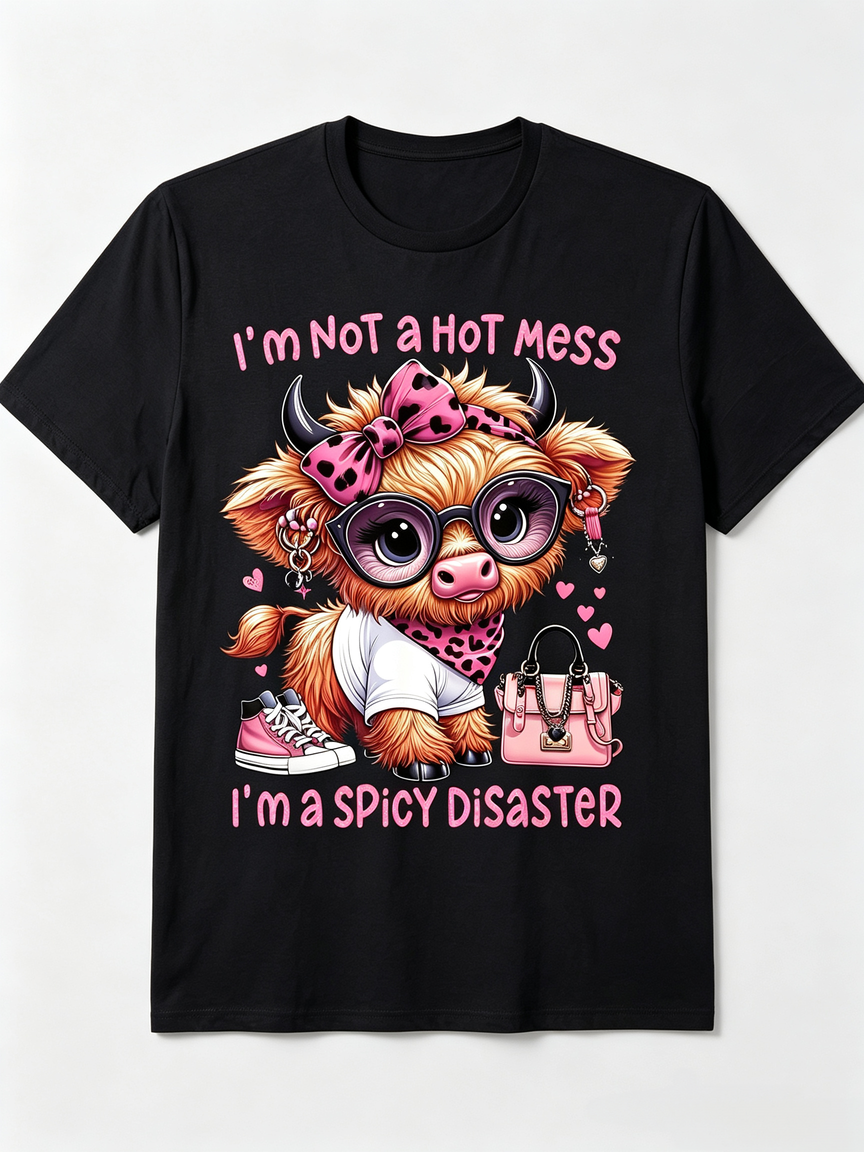 I'm Not A Hot Mess I'm A Spicy Disaster T-Shirt Funny Highland Cow Lover Tee Sarcastic Top