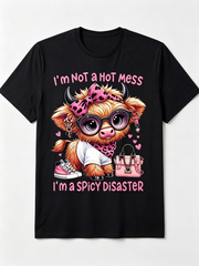 I'm Not A Hot Mess I'm A Spicy Disaster T-Shirt Funny Highland Cow Lover Tee Sarcastic Top