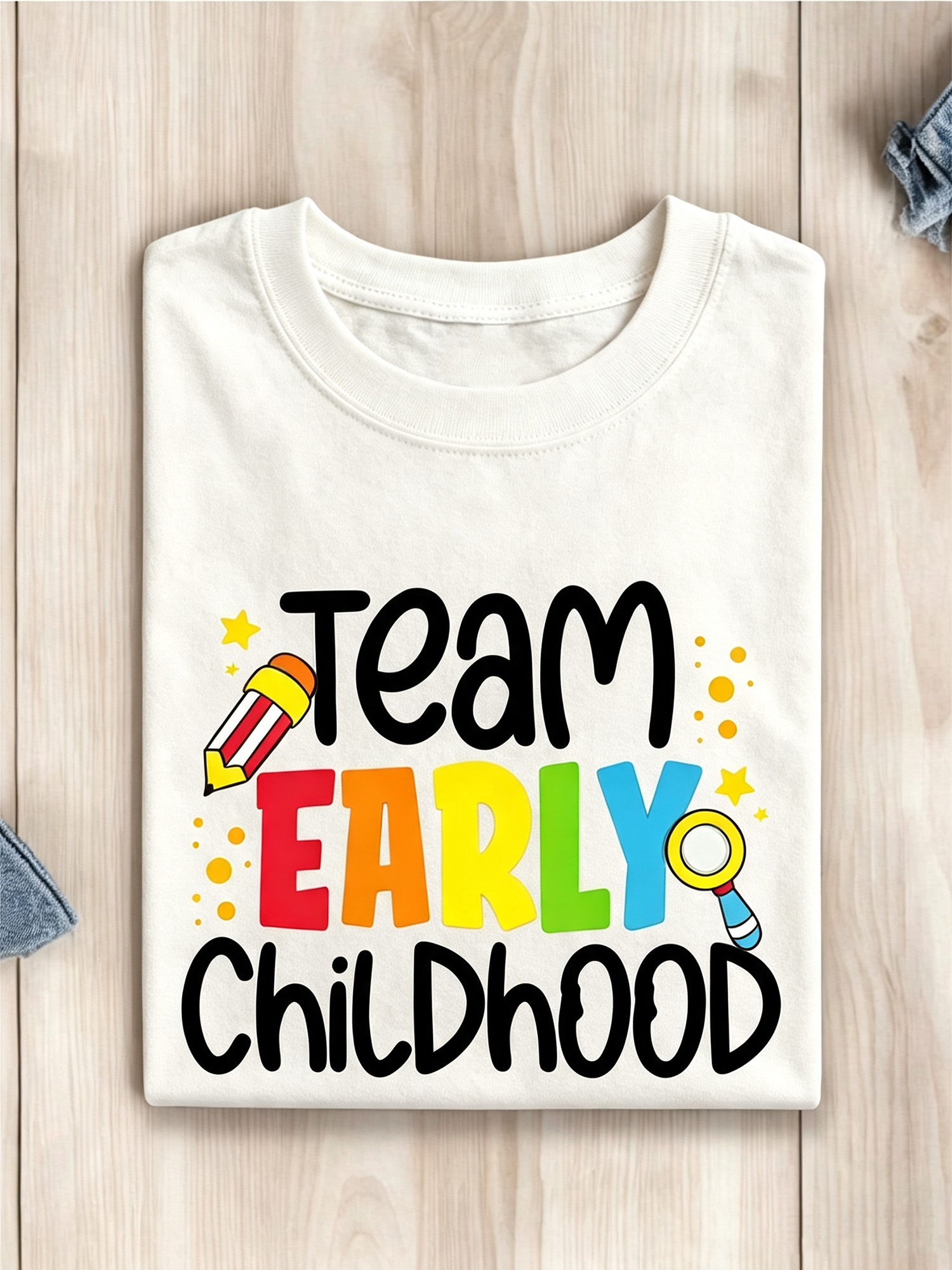 Team Early Childhood Graphic T‑Shirt for Women, Preschool Teacher Colorful Casual Short Sleeve Educator Team Tee