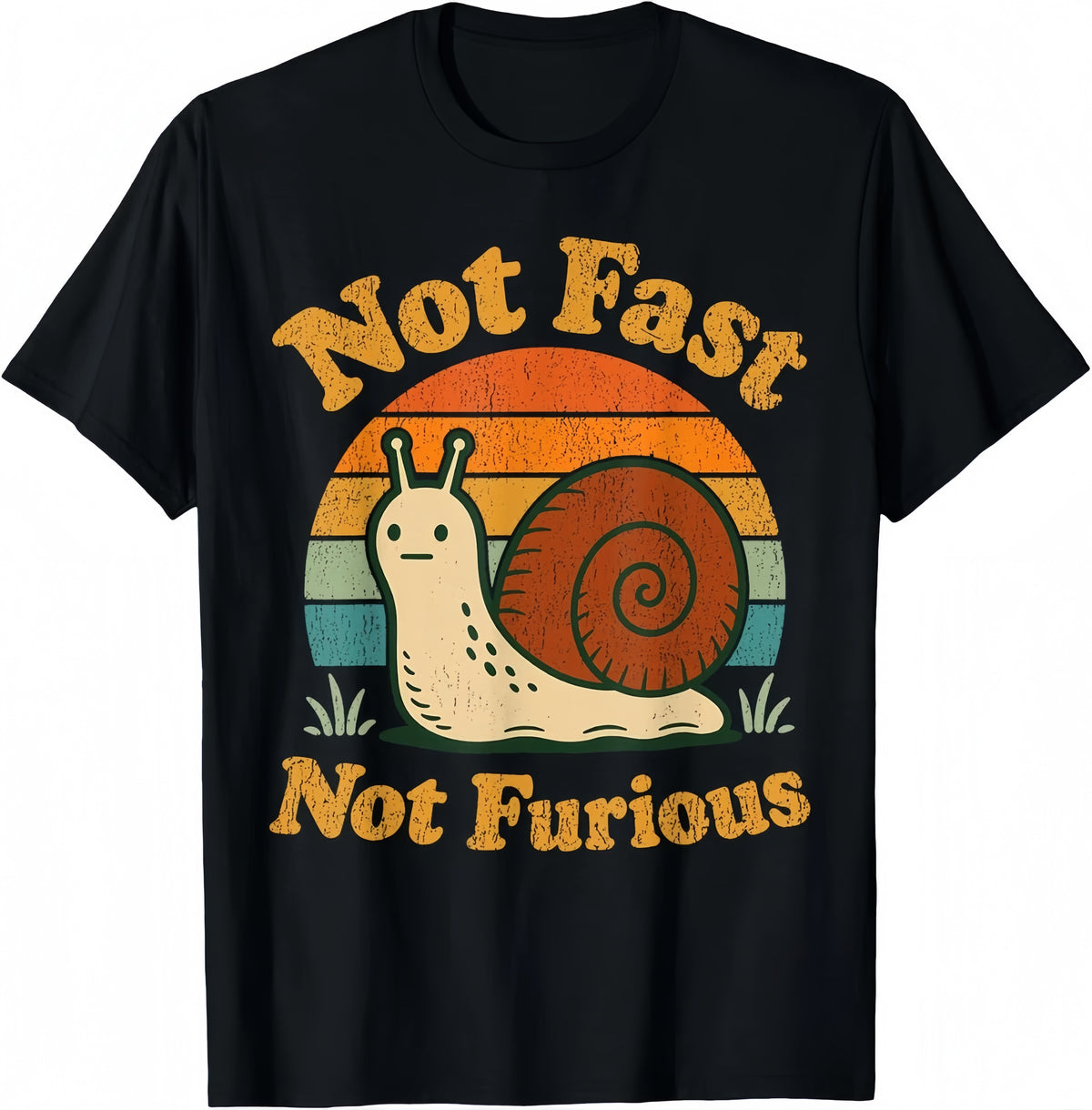 Not Fast Not Furious Funny Snail Pace Funny Retro Sunset T-Shirt