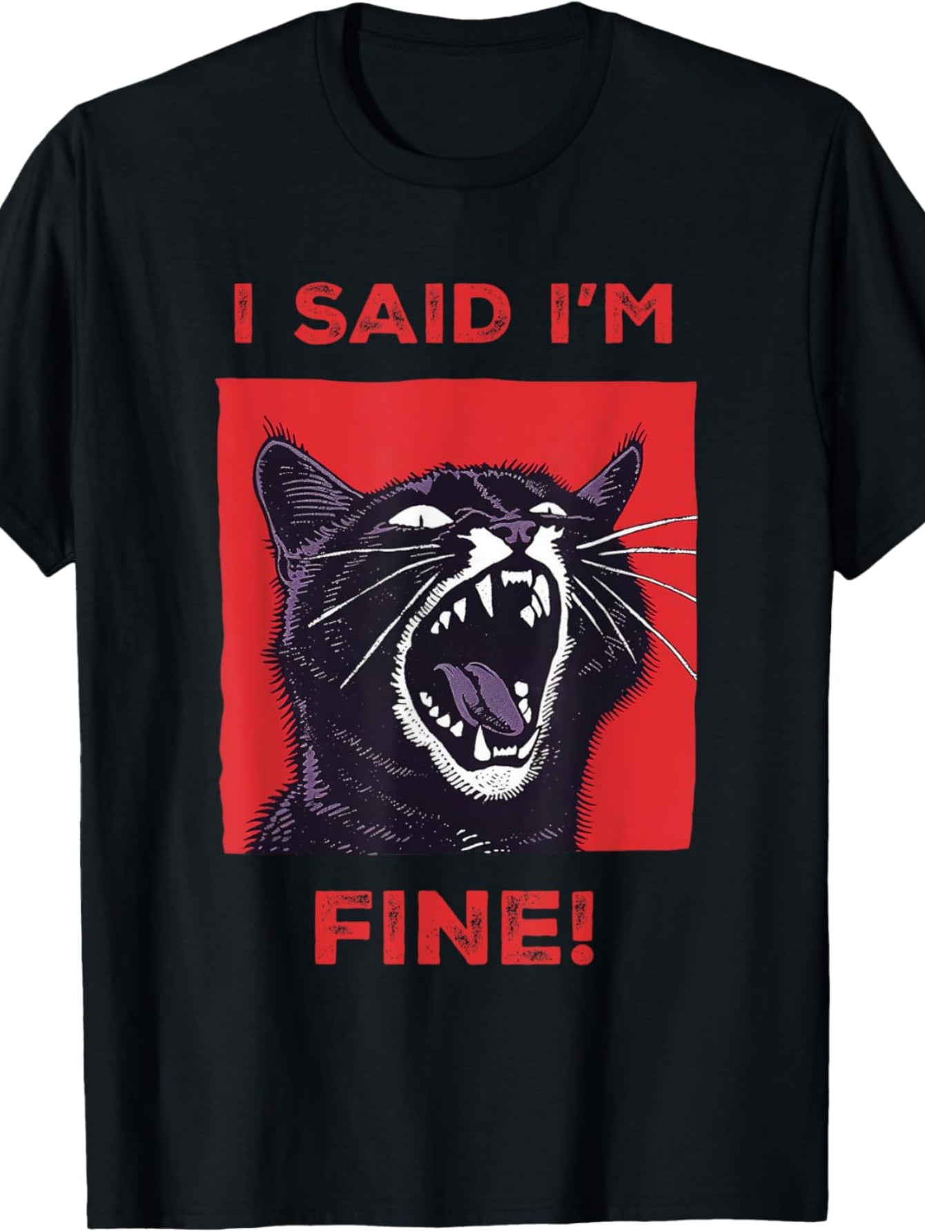 I Said I'm Fine Angry Black Cat Funny Graphic Tee Retro Cartoon Casual Short Sleeve Unisex Streetwear T-Shirt
