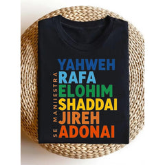 “Elohim Shaddai Jireh Adonai” Faith Tee – Spiritual Statement Shirt for Men, Soft Casual Biblical Graphic Crewneck