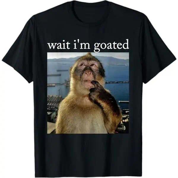 Wait I'm Goated Funny Thinking Monkey Meme Brainrot Gift Unisex T-Shirt