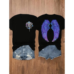 Wings & Feathers Print Graphic T-Shirt - Angel Wing Design, Unisex Casual Comfort Top