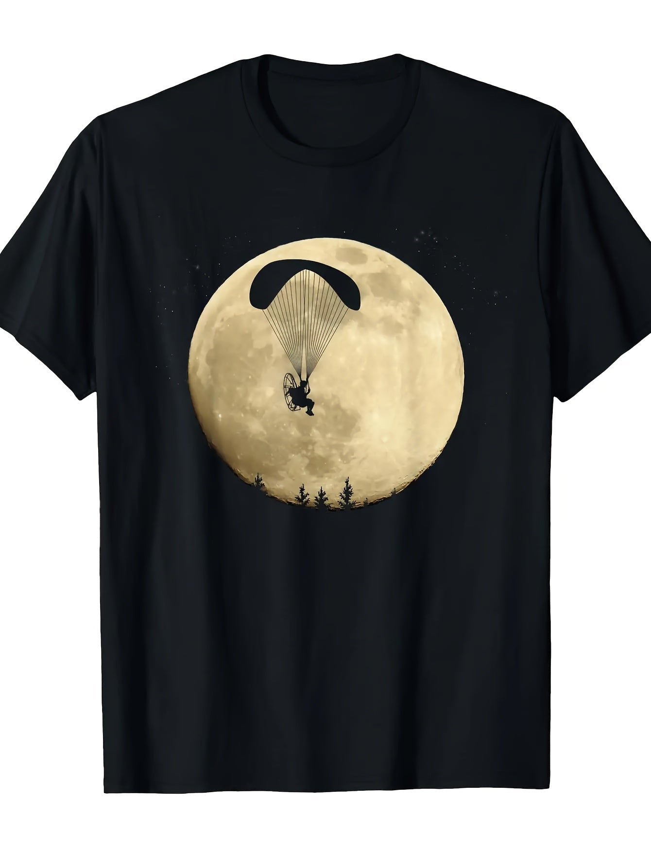 Men's T-Shirt with a Paragliding Kite Pattern - Featuring a Night Flight Design And a Skydiver Silhouette - a Casual Round-Neck Top
