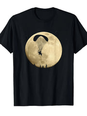 Men's T-Shirt with a Paragliding Kite Pattern - Featuring a Night Flight Design And a Skydiver Silhouette - a Casual Round-Neck Top