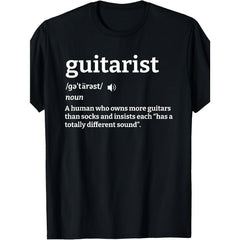 Guitarist Defined By Too Many Guitars Funny Musician T-Shirt Guitar Collector Gift Graphic Tee Retro Rockstar Style Unisex Summer Casual Top