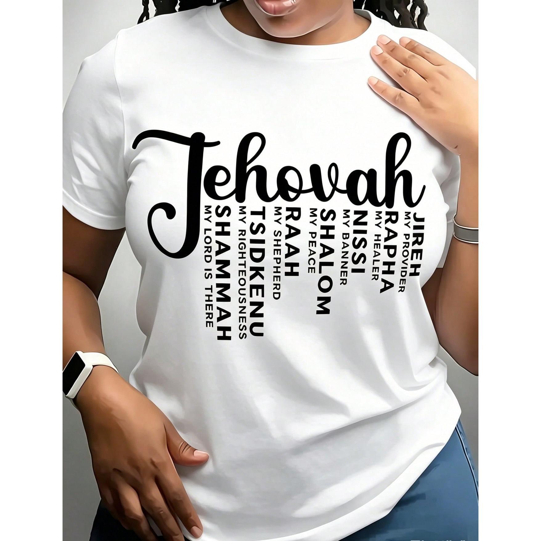 Women' Jehovah Print Black TShirt Crew Neck Casual Cotton Tee Medium Stretch Knit Fabric Regular Fit For Female Ladies For // Ndependence Day