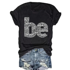Women's Cotton Inspirational Word Cloud Print T-Shirt - Soft Breathable Round Neck Short Sleeve, Positive Affirmations, Medium Stretch Casual Top for Spring Summer Daily & Party Wear, Machine Washable Tee, TV-Ready Tops for Women, T Shirts For Women