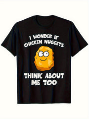 Funny Chicken Nuggets Graphic T-Shirt for Men - Black Casual Tee