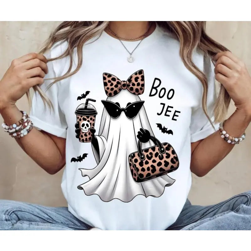 Boo-Jee Ghost Shirt Leopard Ghost Tee Ghost Coffee Shirt Funny Fall Shirt Ghost Tee Halloween Gift Halloween Clothing For Family And Friends