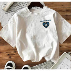 Women's Short-Sleeve Graphic T-Shirt - Double-Sided Printed, Retro Style, Evil Eye/Heart/GOOD THINGS HAPPINESS Designs, Round Neck, Loose Comfortable Fabric, Spring-Summer Casual Wear, Tshirt, Shortsleeve, Bottoms, Essential