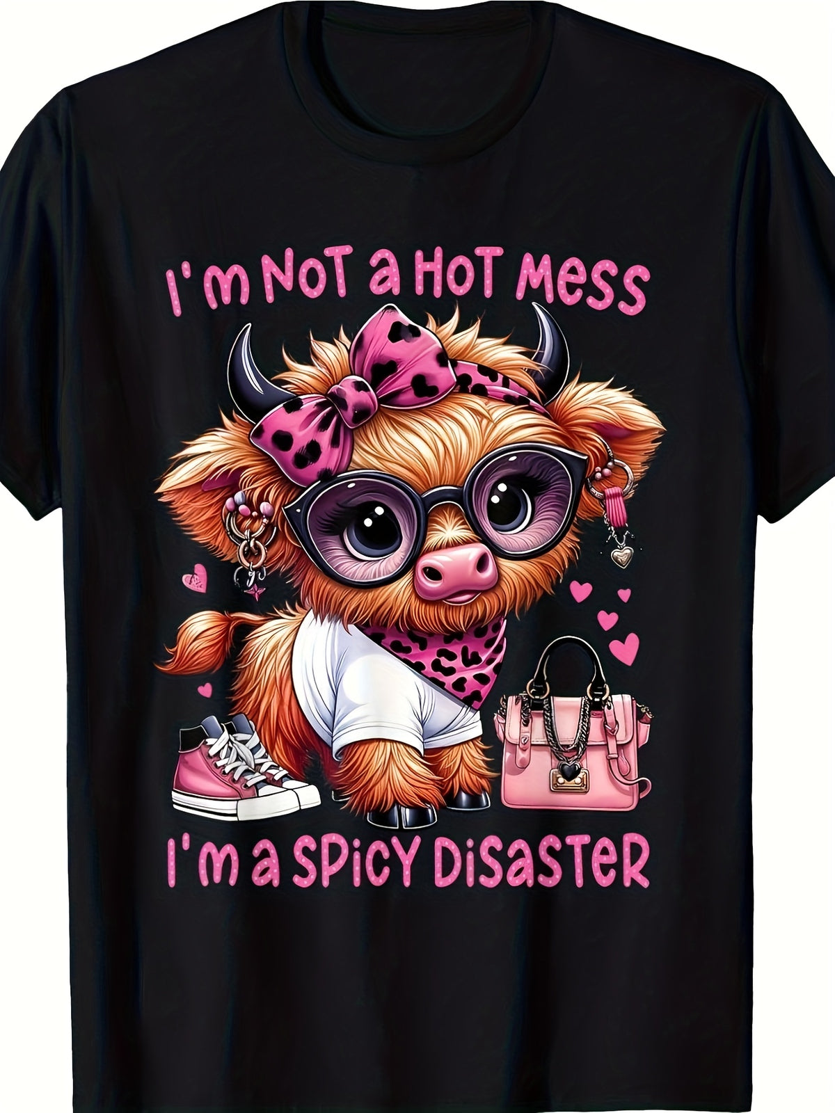 I'm Not A Hot Mess I'm A Spicy Disaster Graphic Tee for Men Women, Funny Sarcastic Short Sleeve T-Shirt, Casual Crew Neck Top for Her Him Gift