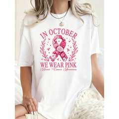 Women's Plus Size T-Shirt In October We Wear Pink Breast Cancer Awareness Tee Casual Daily Wear 220g