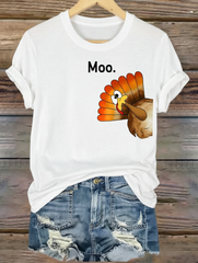100%Cotton Thanksgiving Turkey Graphic Print Loose T-Shirt, Cute , Sportswear, Outdoor Wear, Work & Party T-Shirt Thanksgiving Gift For Family And Friends