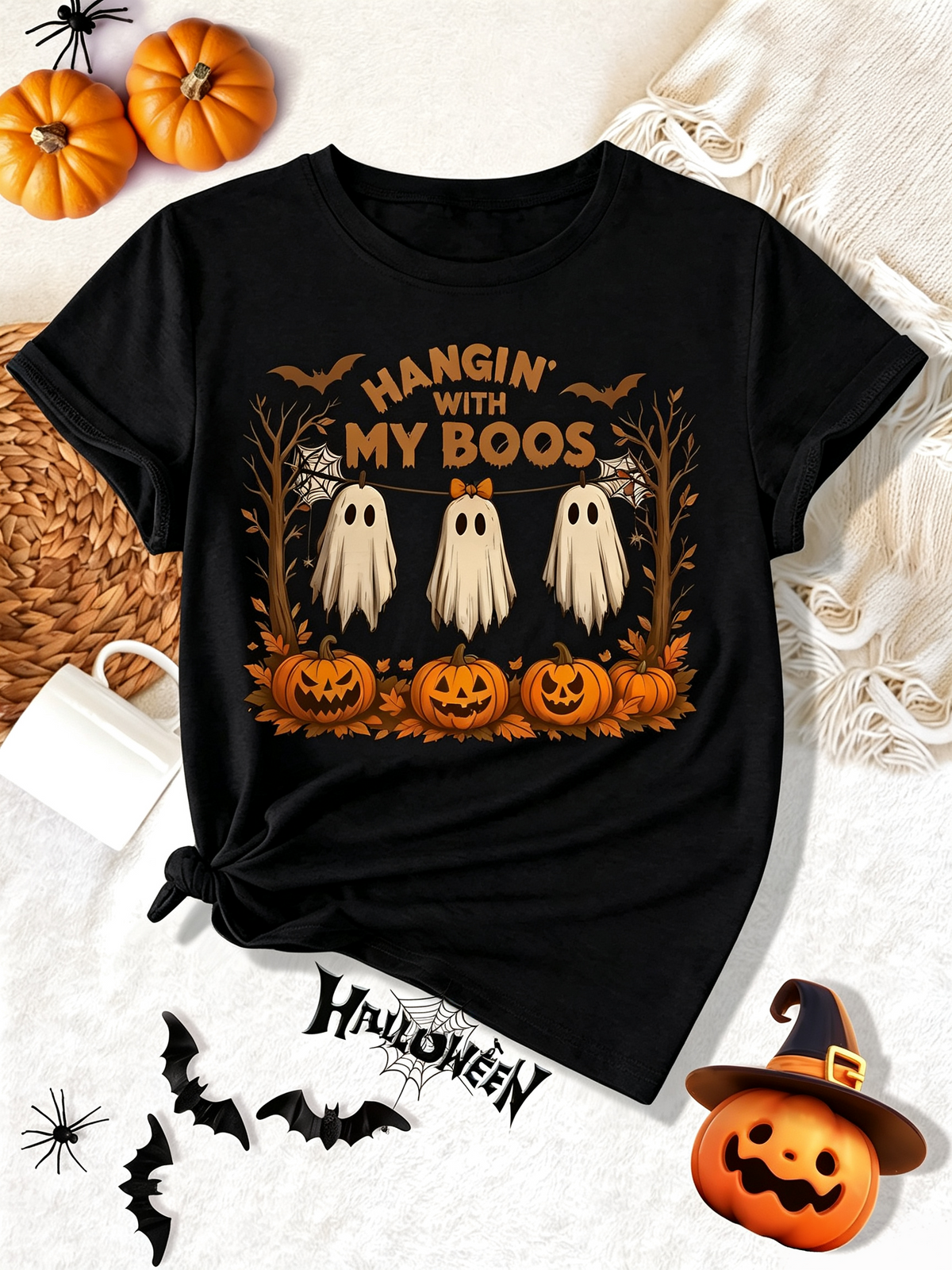 Hangin' With My Boos T-Shirt Cute Ghost Pumpkin Halloween Tee