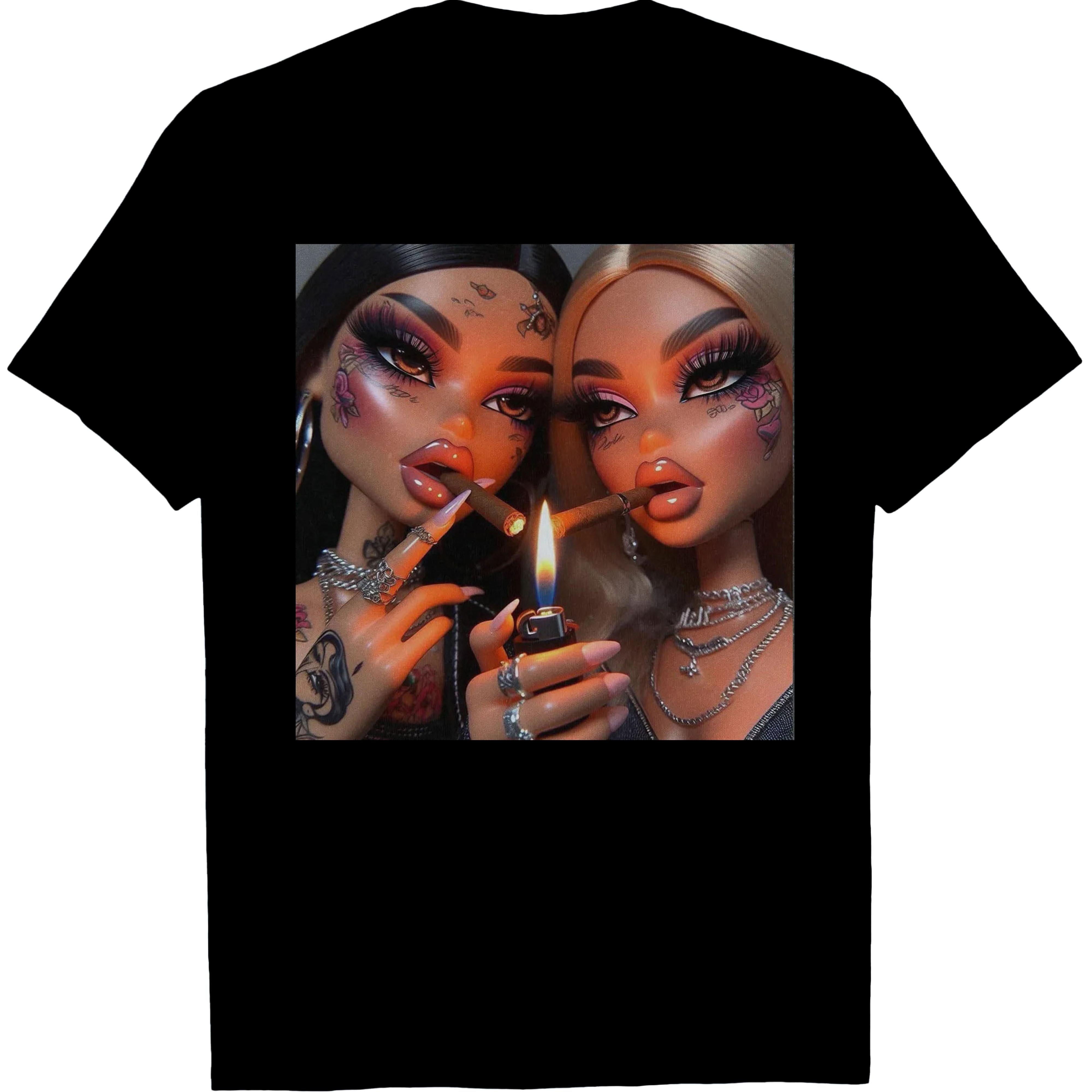 Funny Doll face meme Print Batik Vintage Style T-Shirt -Retro Graphic Tee, Unisex Summer Casual Top