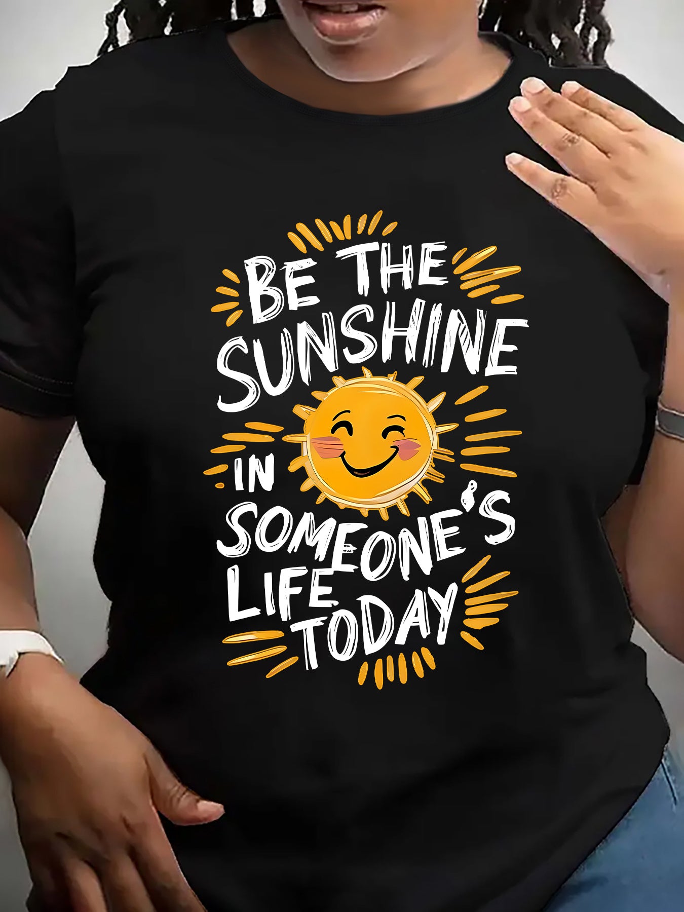 Women’s Be The Sunshine In Someone's Life Today Graphic T-Shirt, Crew Neck Short Sleeve Casual Positive Tee