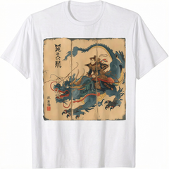 Men's Samurai Riding Dragon Graphic T-shirt 100% Cotton