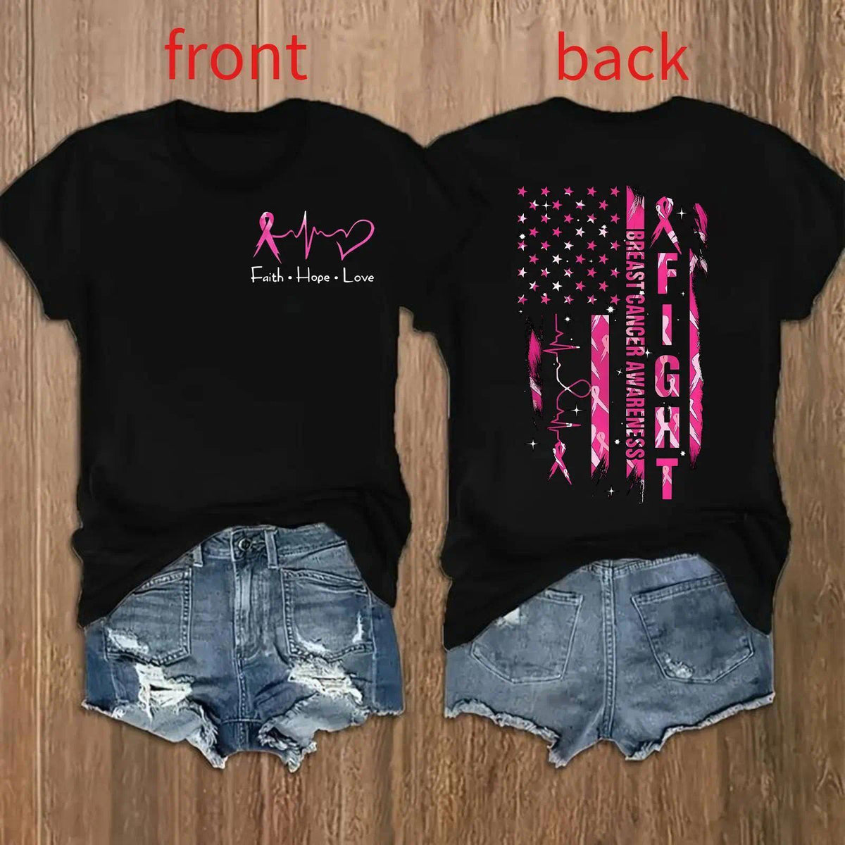 Women's Breast Cancer Awareness Graphic Print T-Shirt - Short Sleeve Crew Neck Casual Top with Pink Ribbon & "Empowerment" Design
