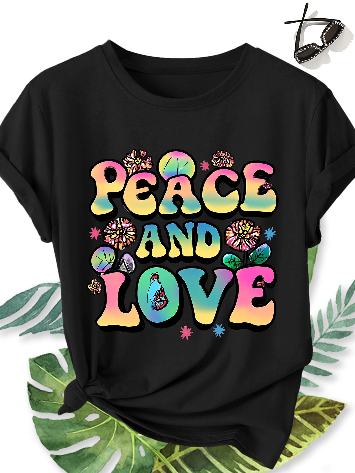 Peace And Love T-Shirt 70s Retro Hippie Costume Tee Groovy Rainbow Graphic Top For Women