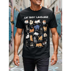 Cat Body Language Cute Kitty Graphic T-Shirt, Unisex Soft Cotton Crew Neck Tee, All Season Fun Trendy Tee, Ideal For Cat Lovers And Pet Enthusiasts
