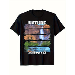 Men'S Nature Awaits Waterfall & Canyon Landscape Graphic Tee - Short-Sleeve Shirt Featuring a Nature-Inspired Vertical Waterfall Design