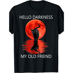 Hello Darkness My Old Friend - Black Cat Hello Darkness T-Shirt Funny Crew Neck Tee with Stylish Print Casual