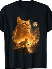 Orange Cat Howling at The Moon Cosmic Night Sky T-Shirt