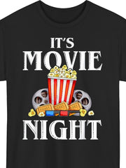 It's Movie Ticket Night Funny Film Lover Graphic Tee for Men Women, Cute Cinema Popcorn Short Sleeve T-Shirt, Casual Crew Neck Top for Movie Night Gift