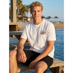 Men Los Angeles California Surfing Graphic T‑Shirt, Front Back Print West Coast Beach Paradise Casual Crew Neck Short Sleeve Tee For Summer Daily