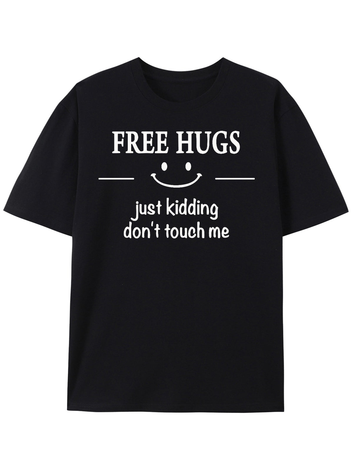 Unisex Funny Sarcastic Graphic T‑Shirt, Free Hugs Just Kidding Don't Touch Me Print Crew Neck Short‑Sleeve Tee Men Shirts