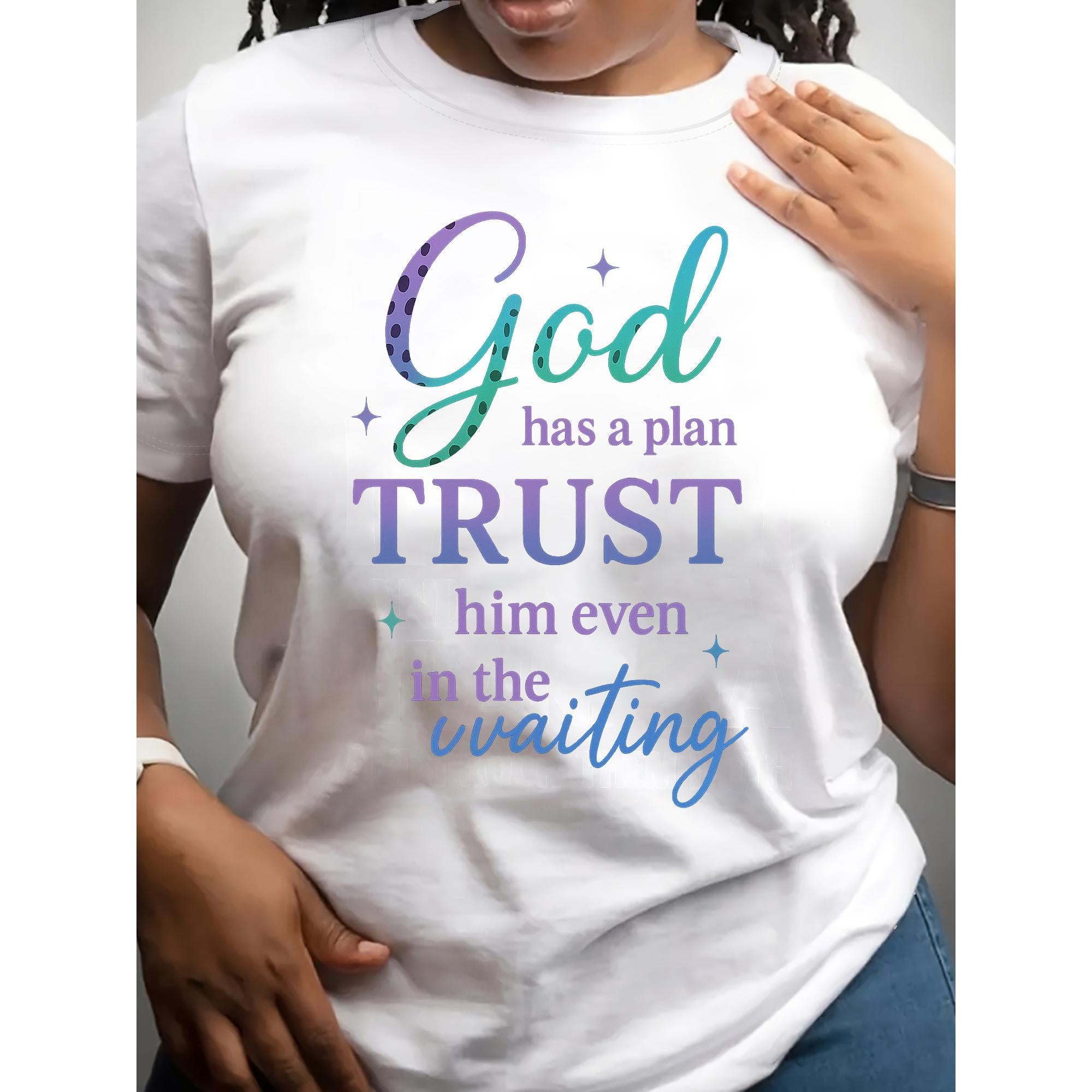 “God’s Plan” Floral Print Tee – Christian Faith Graphic Shirt for Women, Soft Cotton Casual Crewneck