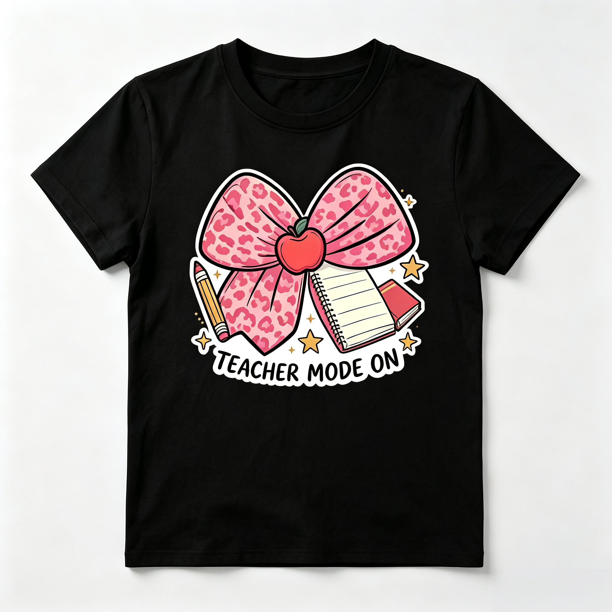 Teacher Mode On T-Shirt Apple Pencil Graphic Tee First Day of School Teacher Appreciation