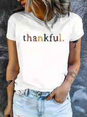 Women Thanksgiving Holiday Printed T‑Shirt, Thankful Vintage Letter Graphic Crew Neck Short Sleeve Top