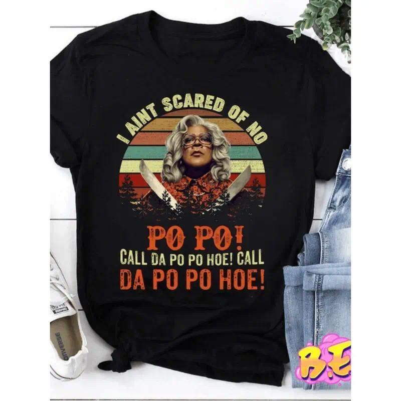 Vintage Retro Madea Parody T-Shirt with Bold “Call The Police” Graphic, Funny Classic Movie Inspired Tee for Men and Women