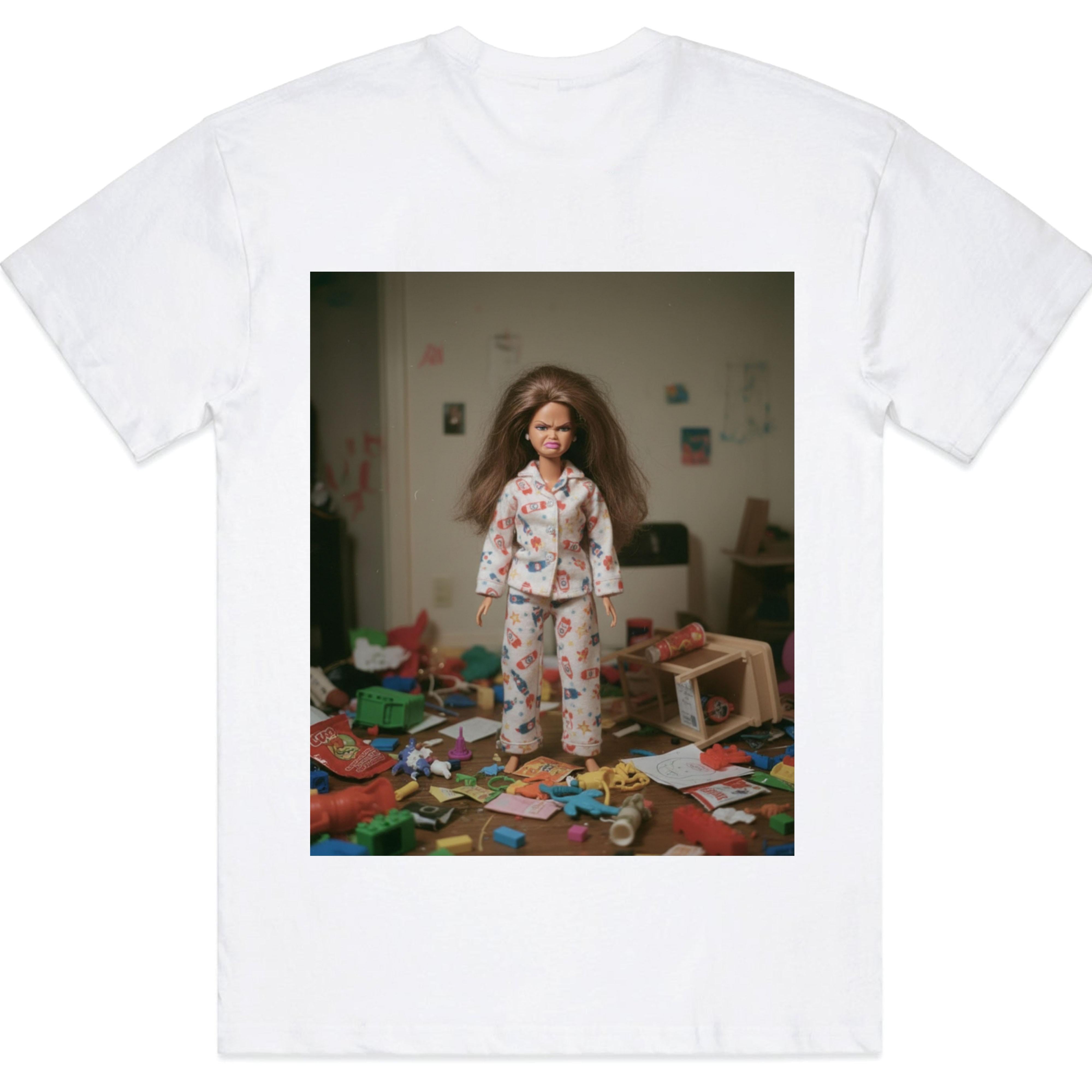 Doll in Pajamas Playroom Scene T-Shirt - Funny Creepy Cute Graphic Tee, Unisex Casual Gift