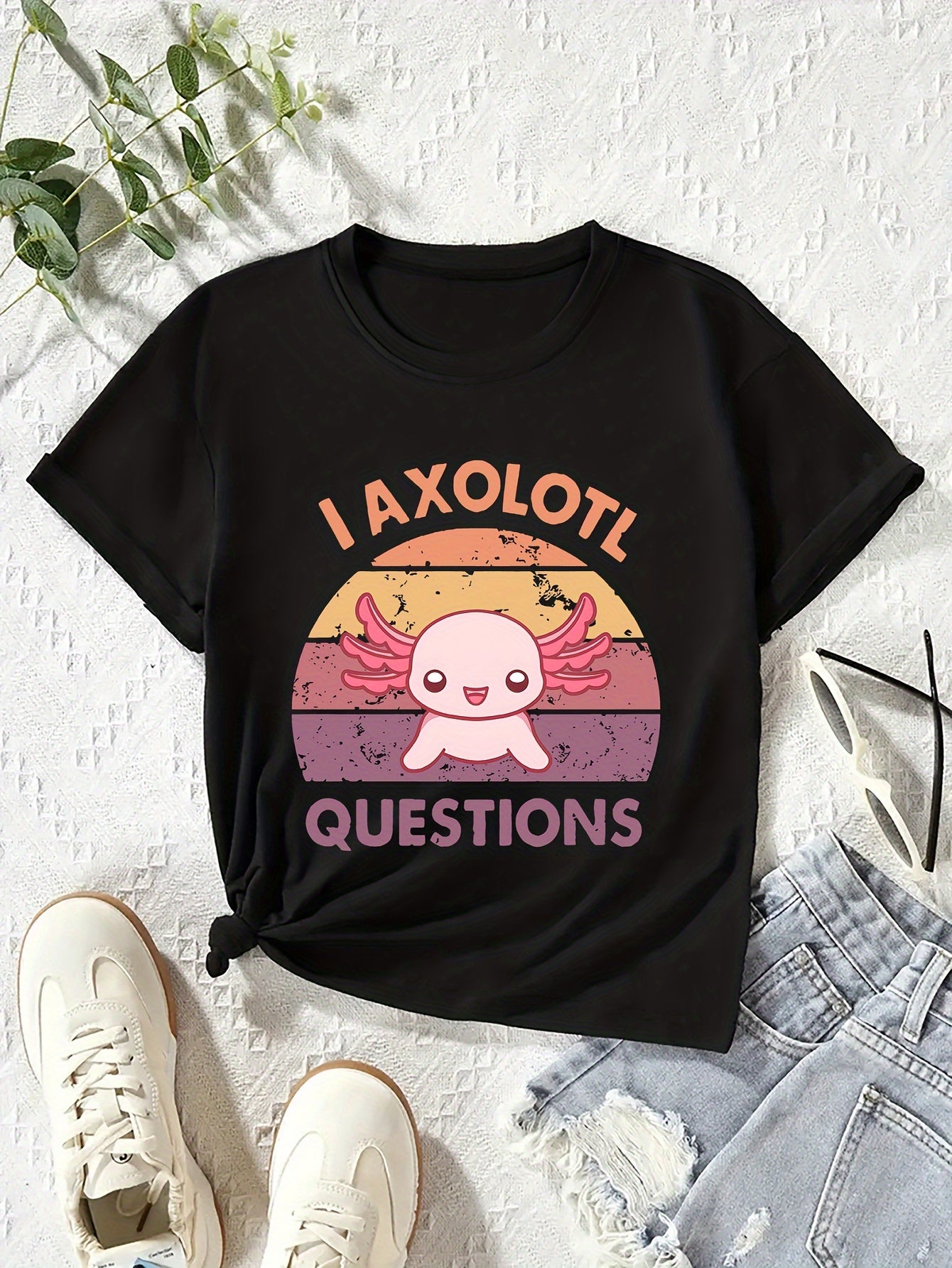 Women Summer Retro Vintage Sunset Print Graphic T‑Shirt, Cute Cartoon Knit Casual Crew Neck Short Sleeve T-Shirt For Women