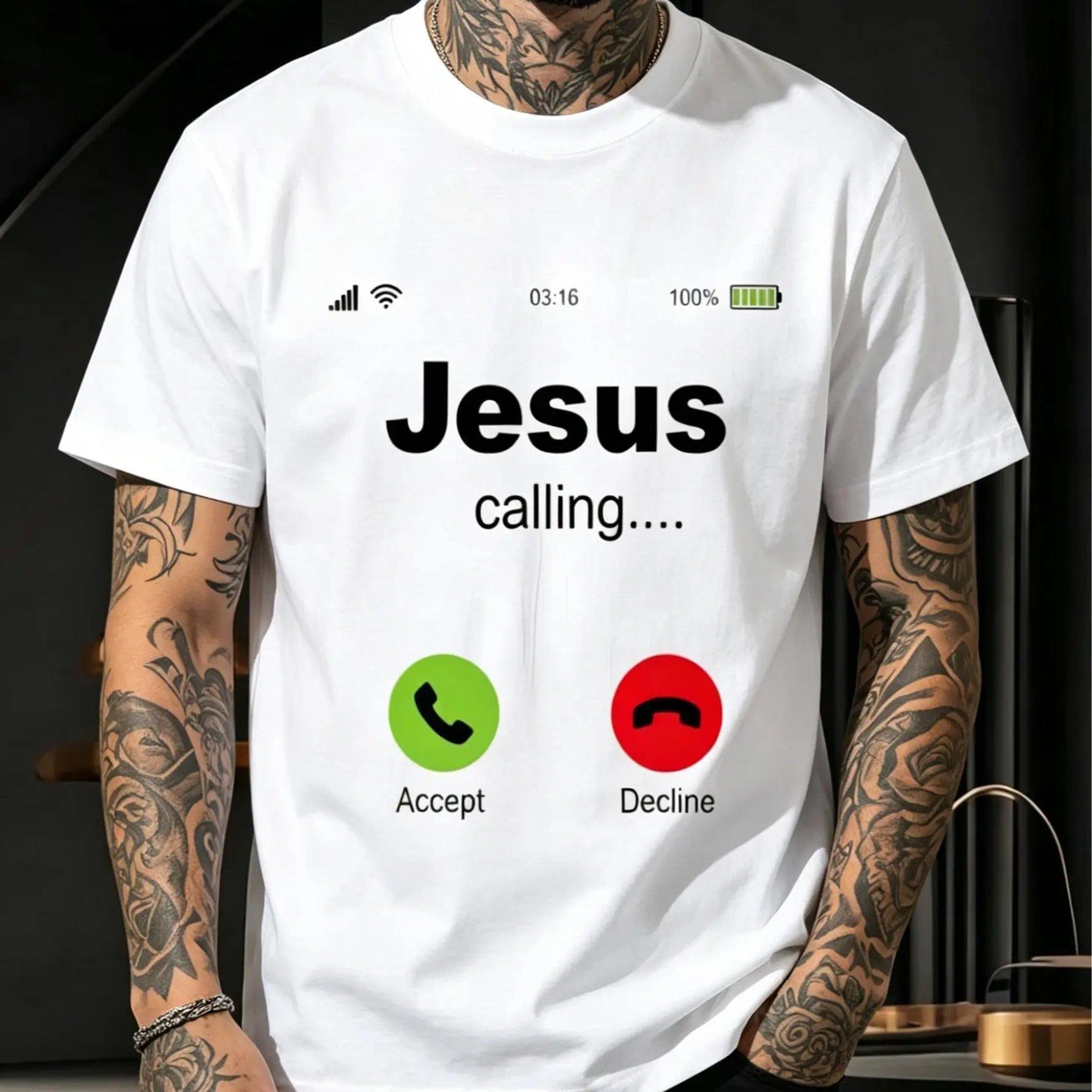 Jesus Calling Funny Phone Screen Graphic T‑Shirt | Christian Humor Faith Tee for Men & Women | Casual Religious Top