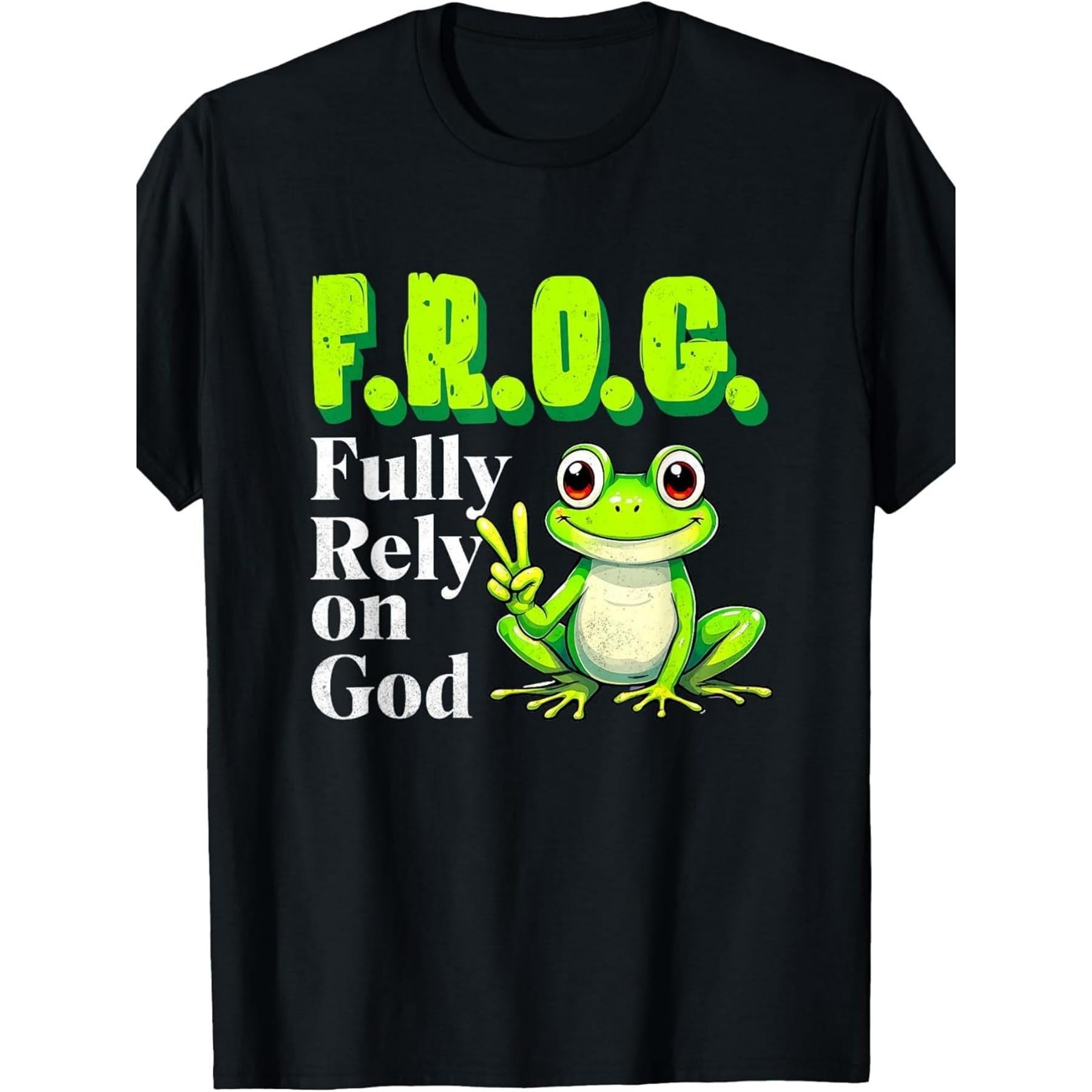 FROG Fully Rely On God Tee – Cute Christian Frog Shirt for Men Women, 100% Cotton Faith Crewneck
