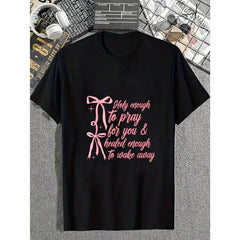 Holy Enough To Pray For You & Healed Enough To Walk Away T-Shirt Women's Graphic Tee Summer Outfits For Women Dresses Vacation Tops
