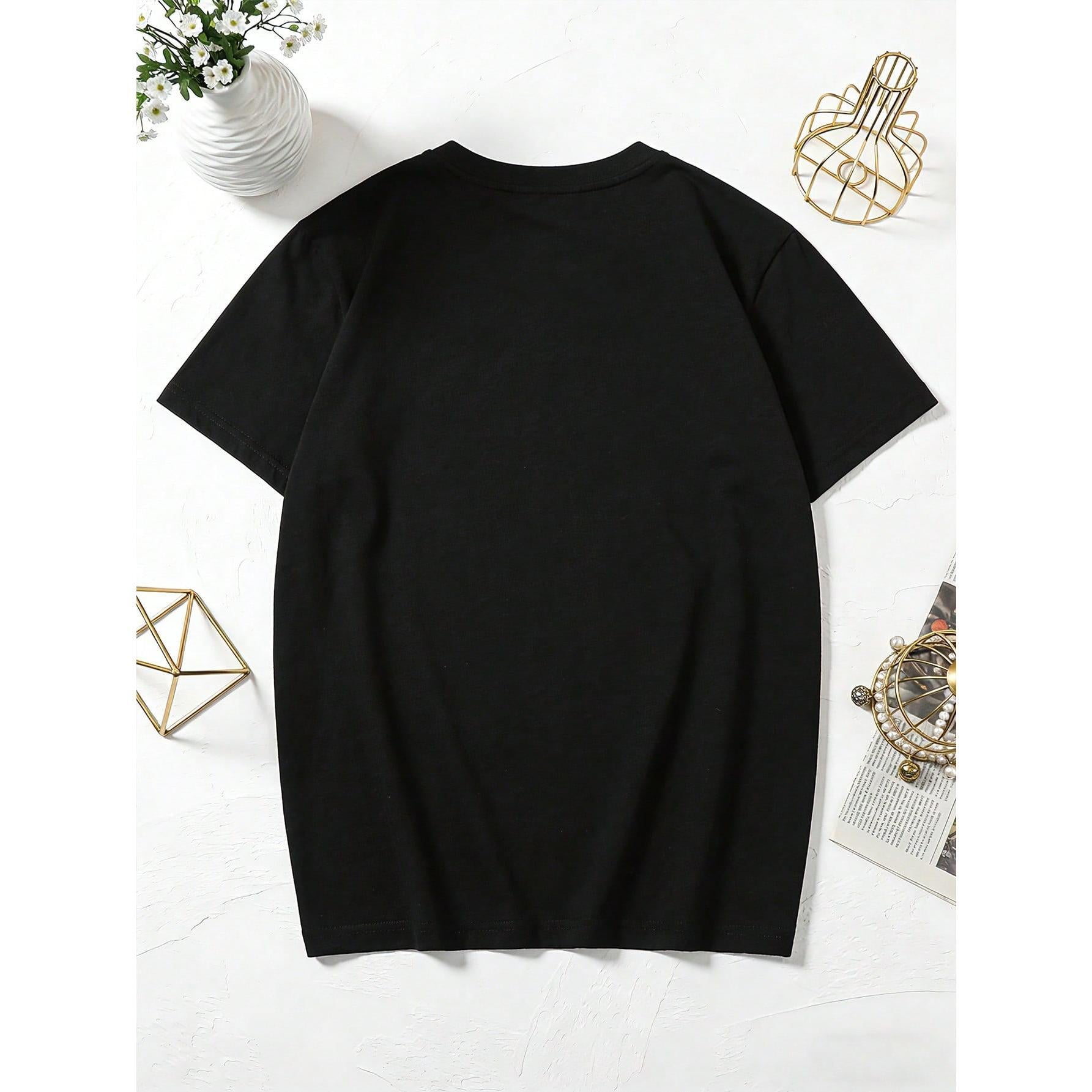 Women' God Says Bible Verse Print Black TShirt Crew Neck Casual Cotton Tee Medium Stretch Knit Fabric Regular Fit For Female Ladies