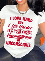 INAWLY Plus Size Letter Print Round Neck Short Sleeve Summer T-Shirt