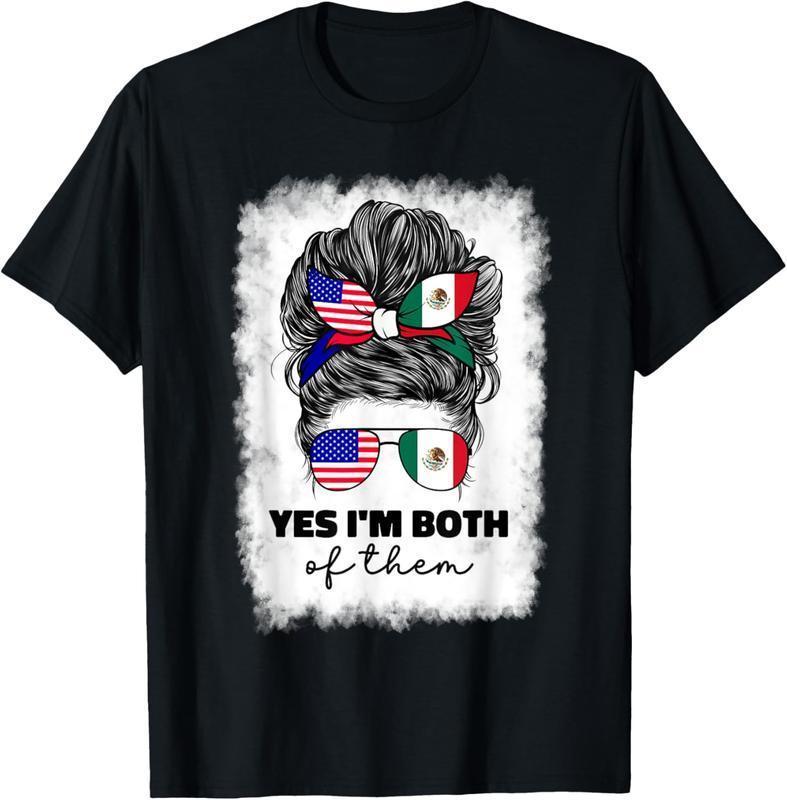 100%25cotton Half Mexican And American Mexico America Usa Flag Girl Woman T-Shirt Top Vintage