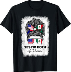100%25cotton Half Mexican And American Mexico America Usa Flag Girl Woman T-Shirt Top Vintage